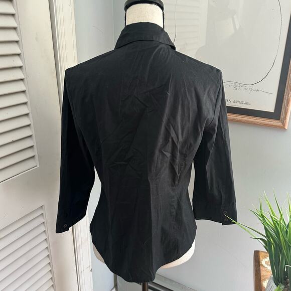 J PETERMAN Womens Shirt 10 Black Button Down 3/4 Sleeve Stretch Classic Career - Picture 4 of 9